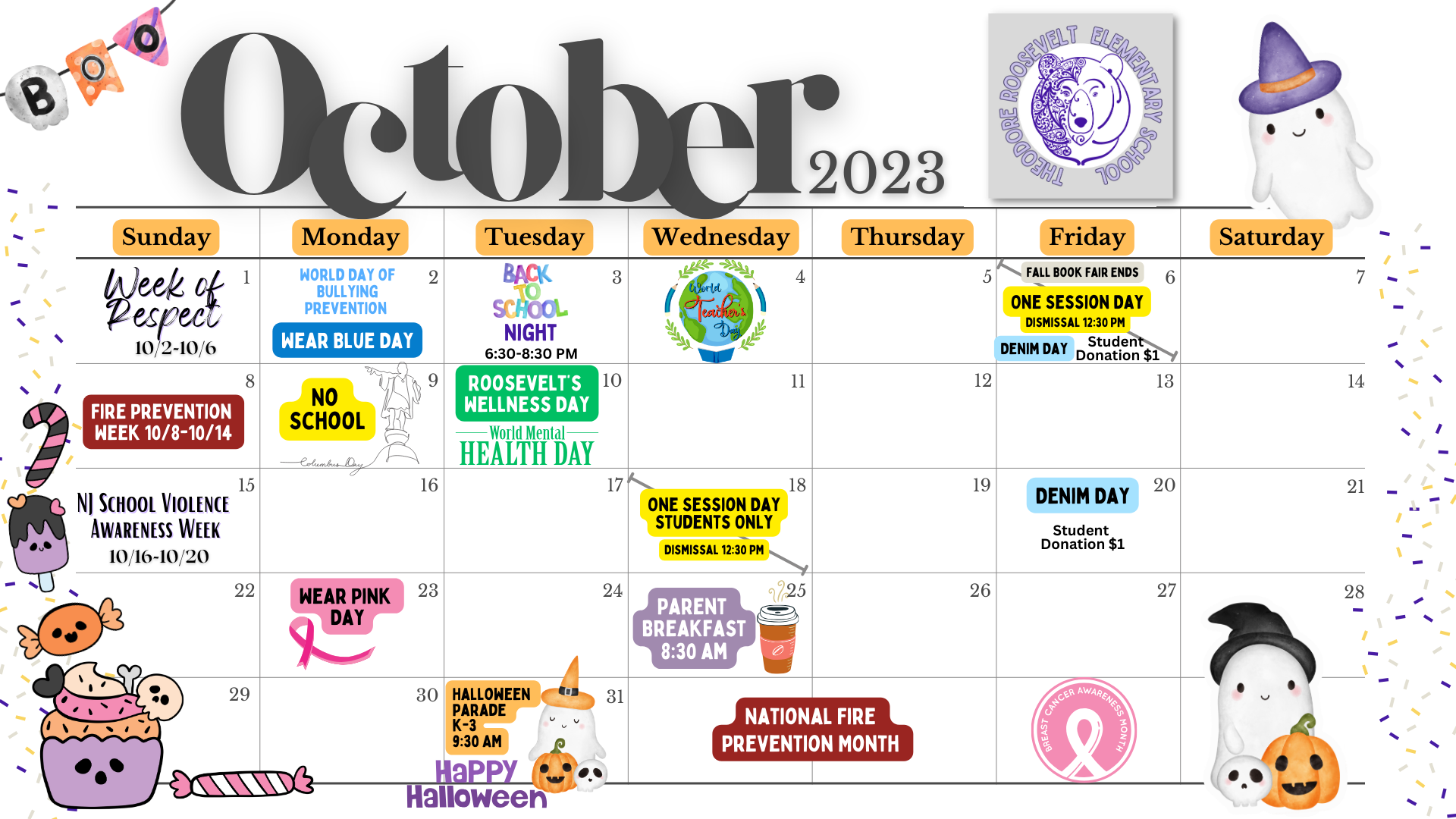 Roosevelt School-October 2023 Calendar