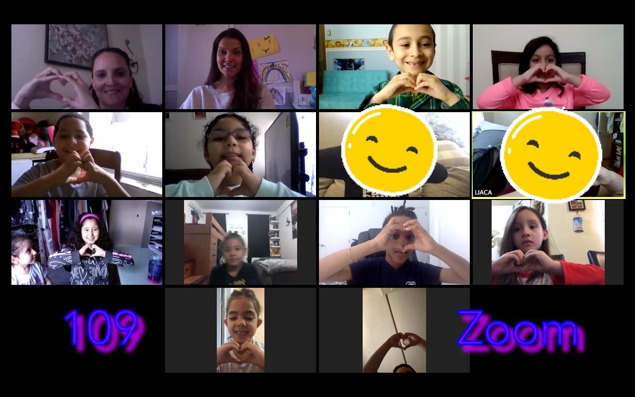 room 109 zoom meeting holding up hand hearts