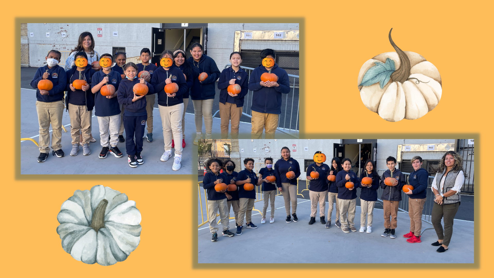 Students smiling and enjoying pumpkins