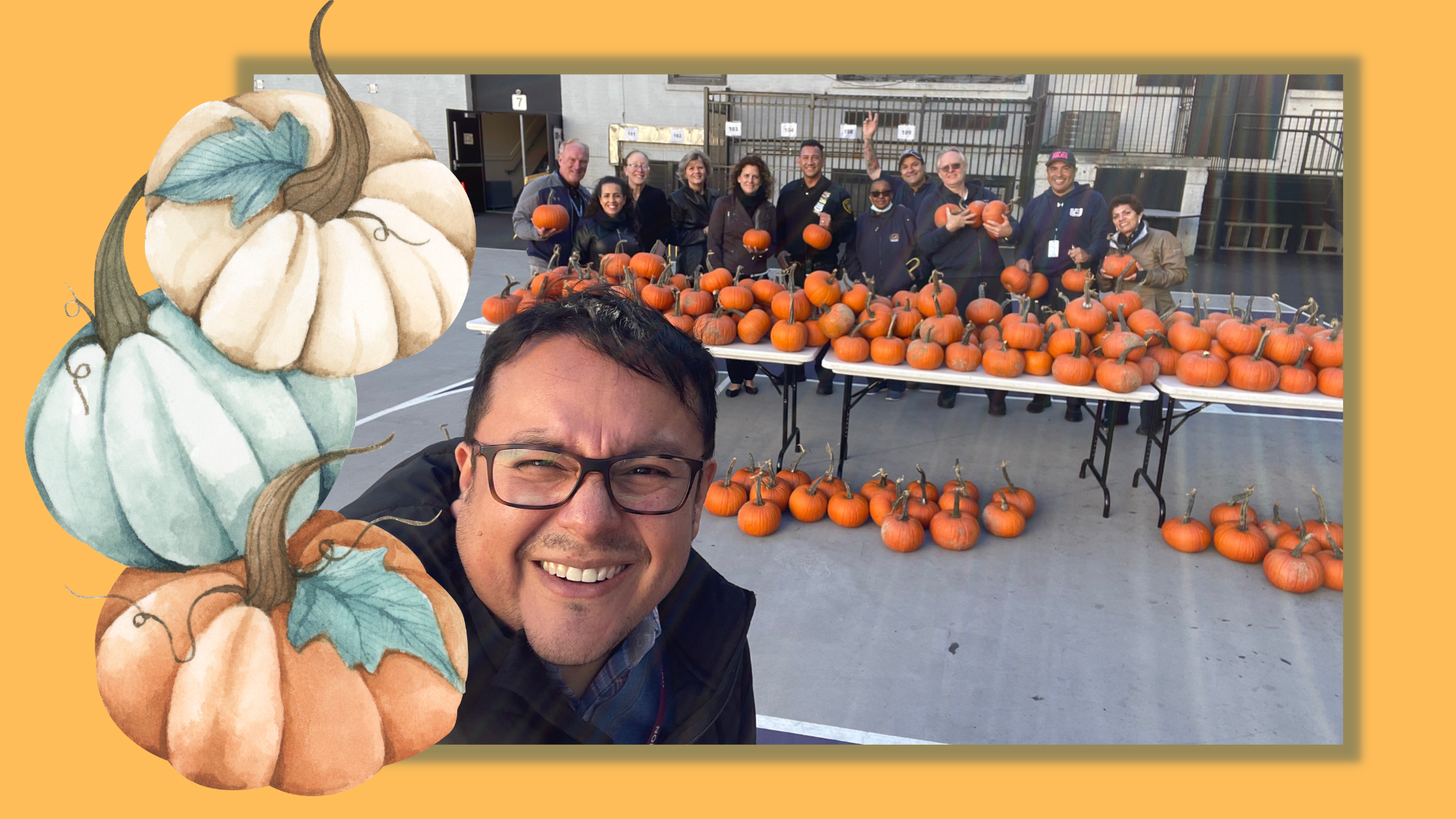 Students enjoying their pumpkins along with staff