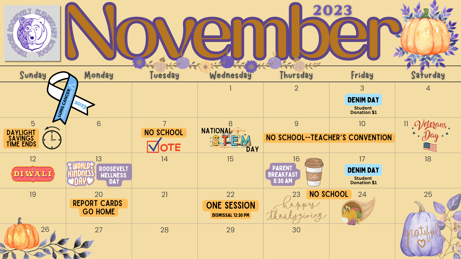 November 2023 Calendar-Roosevelt School