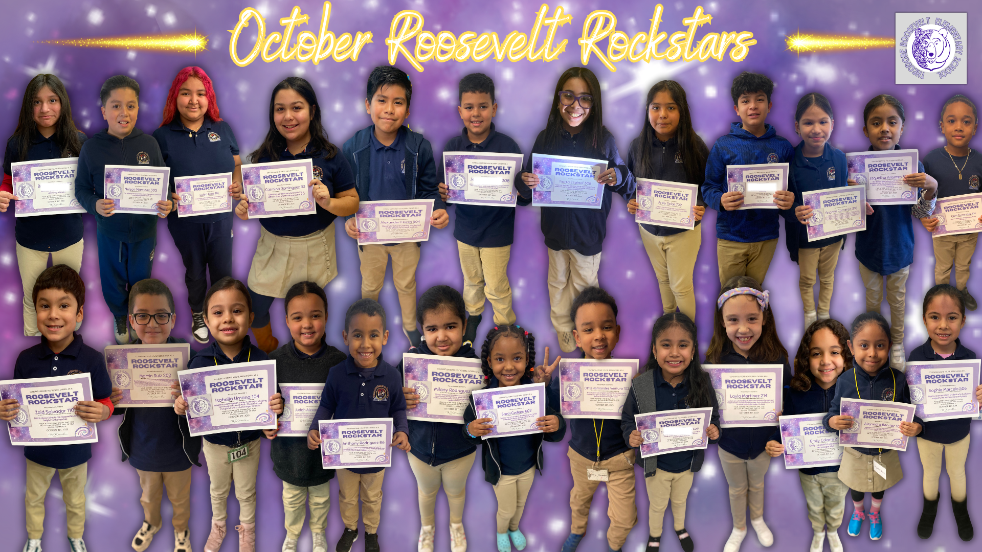 Roosevelt School September 2023 and October 2023 Students of The Month